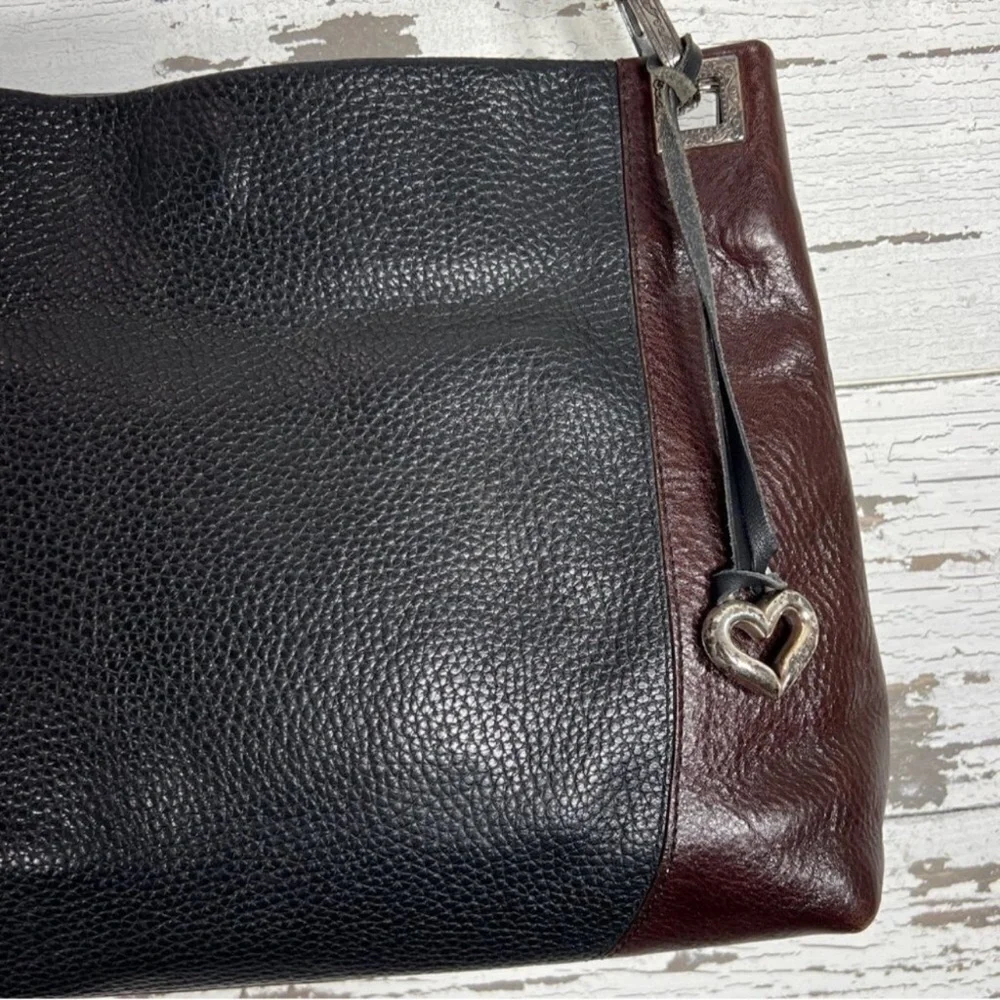 BRIGHTON Charlotte Two Tone Leather Shoulder Bag Black/Brown EUC